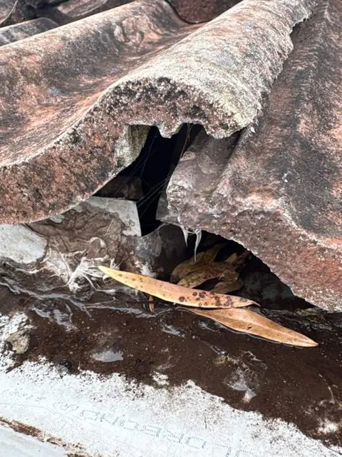 Broken eaves course tile at the gutter line